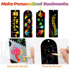 Bookmarks for Children, 68 Pack Scratch Art Bookmarks, Kids Bookmark, Rainbow Scratch Bookmarks, Make Your Own Bookmark for Girls Boys Kids Class