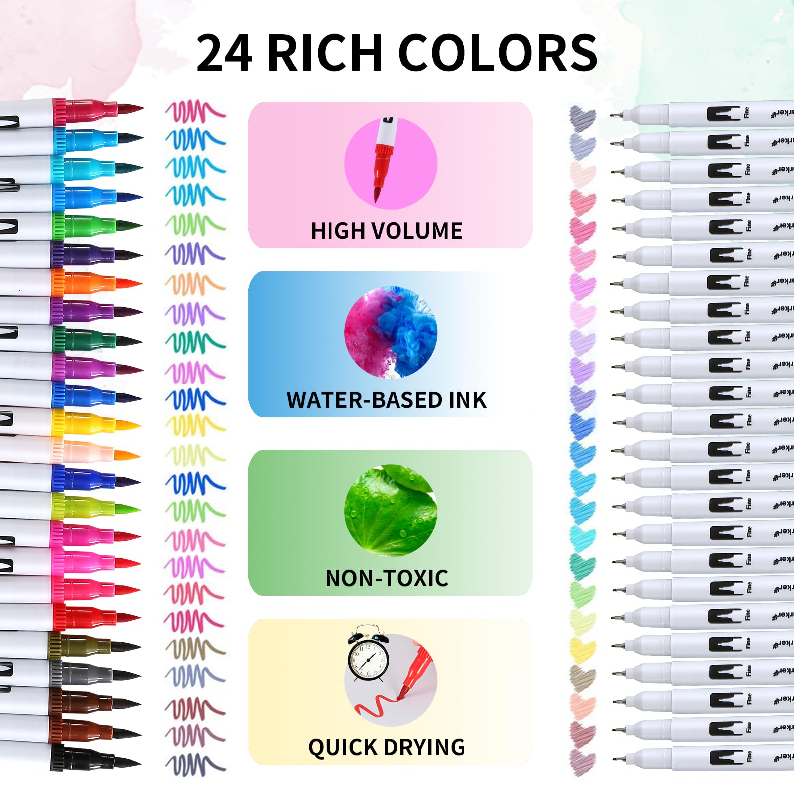 CRESZZLE 24-Color colouring pens : Felt Tip Pens Can Ben For painting, sketching, calligraphy，Suitable for adults and children,Unleash your creative potential.