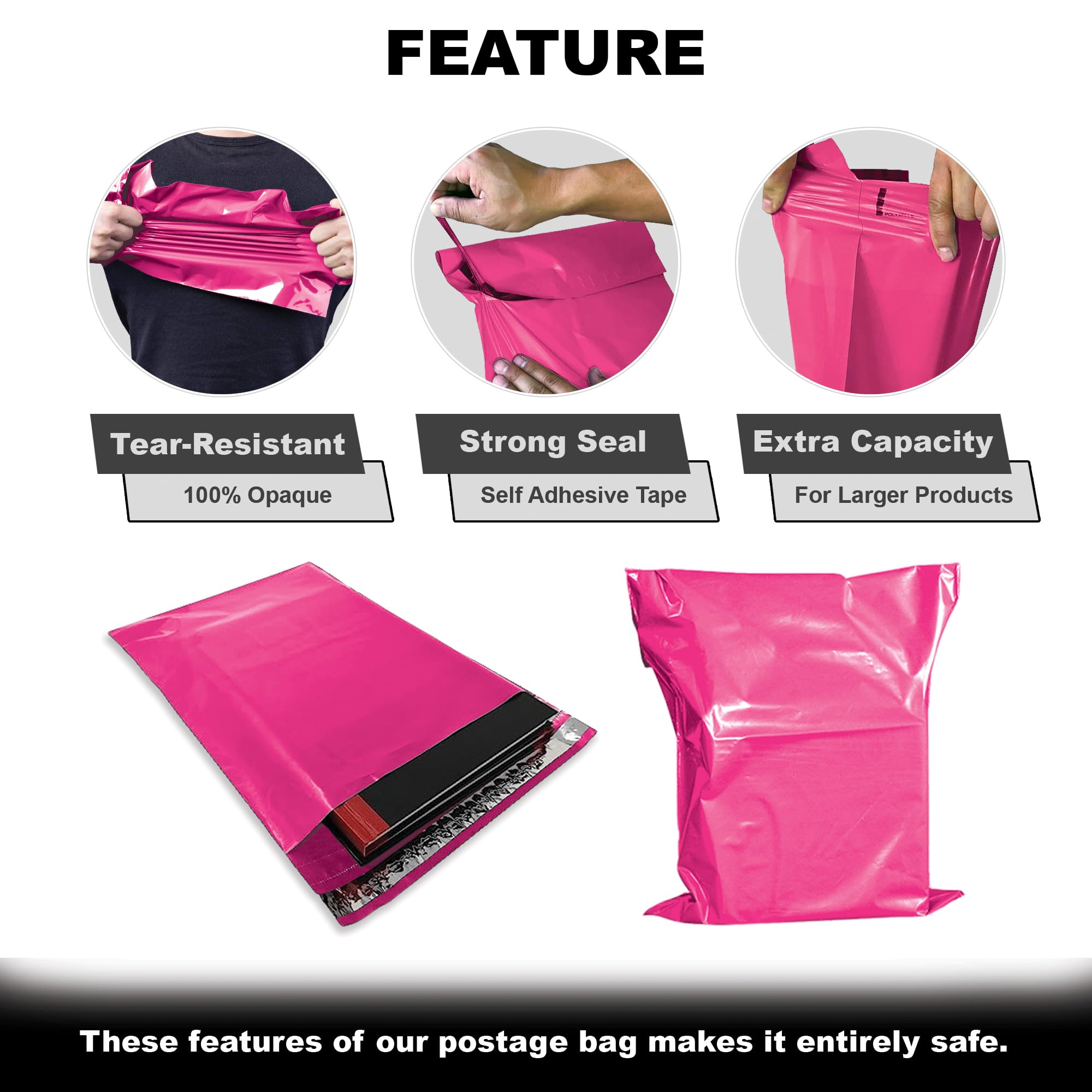 JeeJaan® 50 Pcs of Pink Poly Mailer 10 x 14 in Postage Bag Large Mailing Bags 250 x 350 mm