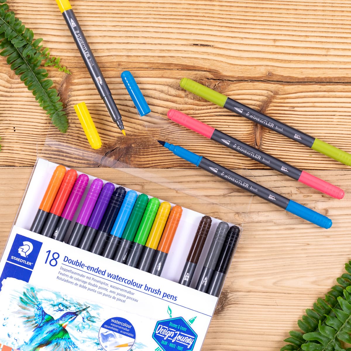 STAEDTLER 3001 TB18 Double Ended Watercolour Brush Pens, Assorted Colour, Pack of 18