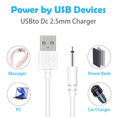 BLKing USB Charging Cable Cord ，Universal USB to DC 2.5mm Fast Charger Cord Adapter for Wireless Wand Massagers（2.5mm/17mm Pin/White） (white 1 pcs)