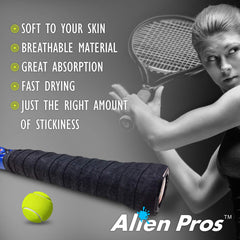 Alien Pros Tennis Racket Grip Tape (6 Grips) – Precut and Light Tac Feel Tennis Grip – Tennis Overgrip Grip Tape Tennis Racket – Wrap Your Racquet for High Performance (6 Grips, Black)