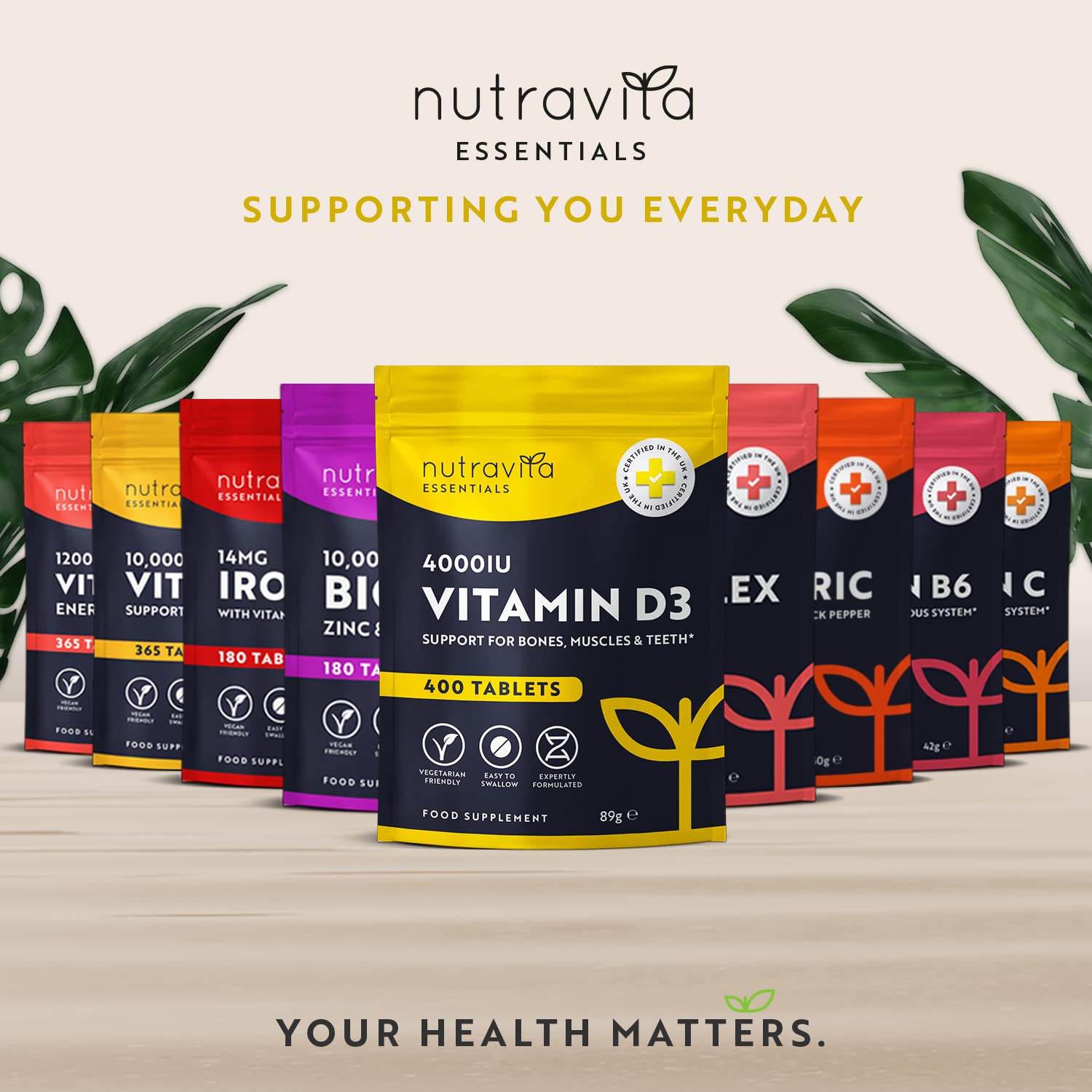 Vitamin D Tablets 4000 IU - Vegetarian Vitamin D3 4000 IU - 400 VIT D - High Strength 1 Year Supply - Supports The Immune System and Bone Health - Made in The UK by Nutravita