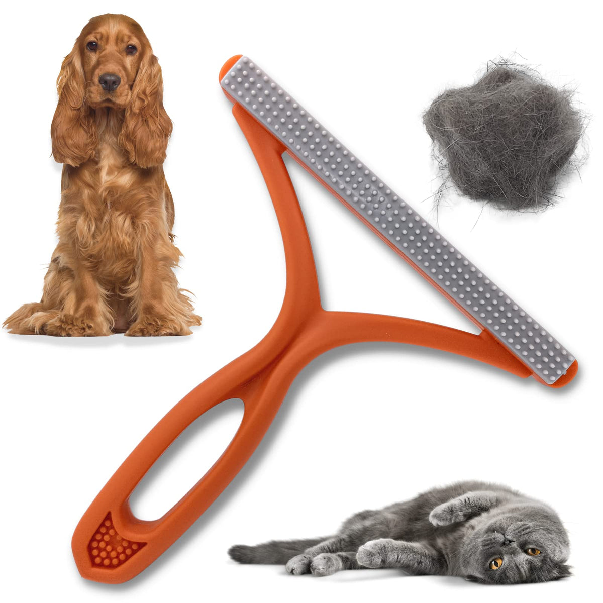 PawsOnlyUK Pet Hair Remover for Carpet Sofa Car Furniture Stairs Pet Bed Rugs   Carpet Scraper Tool   Reusable Lint Remover   Portable Carpet Brush   Easy to Clean Cat Dog Hair Fur (Orange)