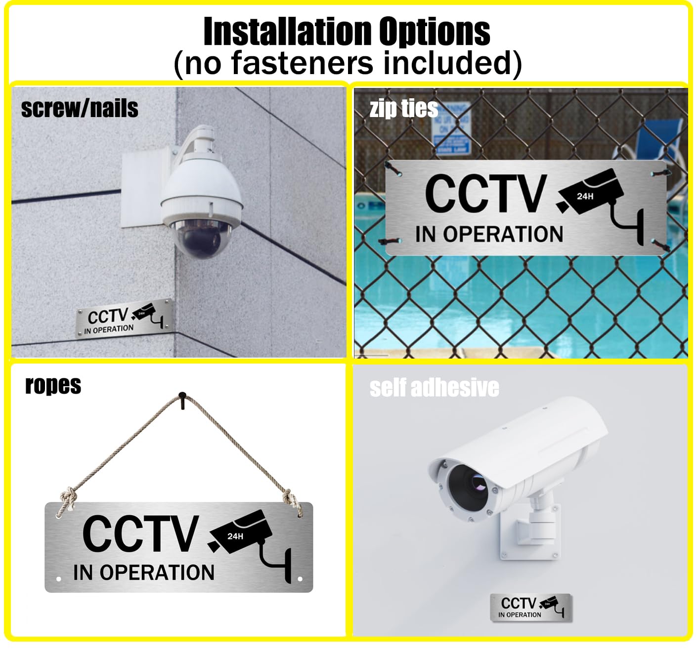 4-Pack CCTV In Operation Sign,CCTV in Operation Aluminum Sign with Self-Adhesive Stickers for House and Business Indoor or Outdoor Use,UV Resistant, Anti-rust,15 x 5cm 4pcs