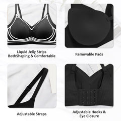 WOWENY Wireless Bras for Women Padded Seamless Bra Push up Ribbed Ladies Comfort Bralettes with Adjustable Straps and Removable Pads for Everyday Wear Black M