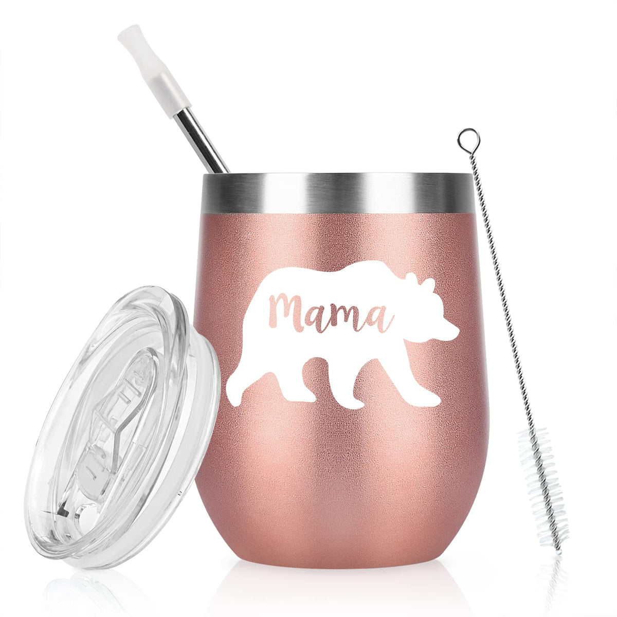 Livole Mothers Day Presents for Mum, New Mum, Mummy, Women, Mum Birthday Gifts from Son, Mama Bear Mug, Mum Christmas Gifts, 12oz Insulated Coffee Travel Mug, Double Walled Wine Tumbler, Rose Gold