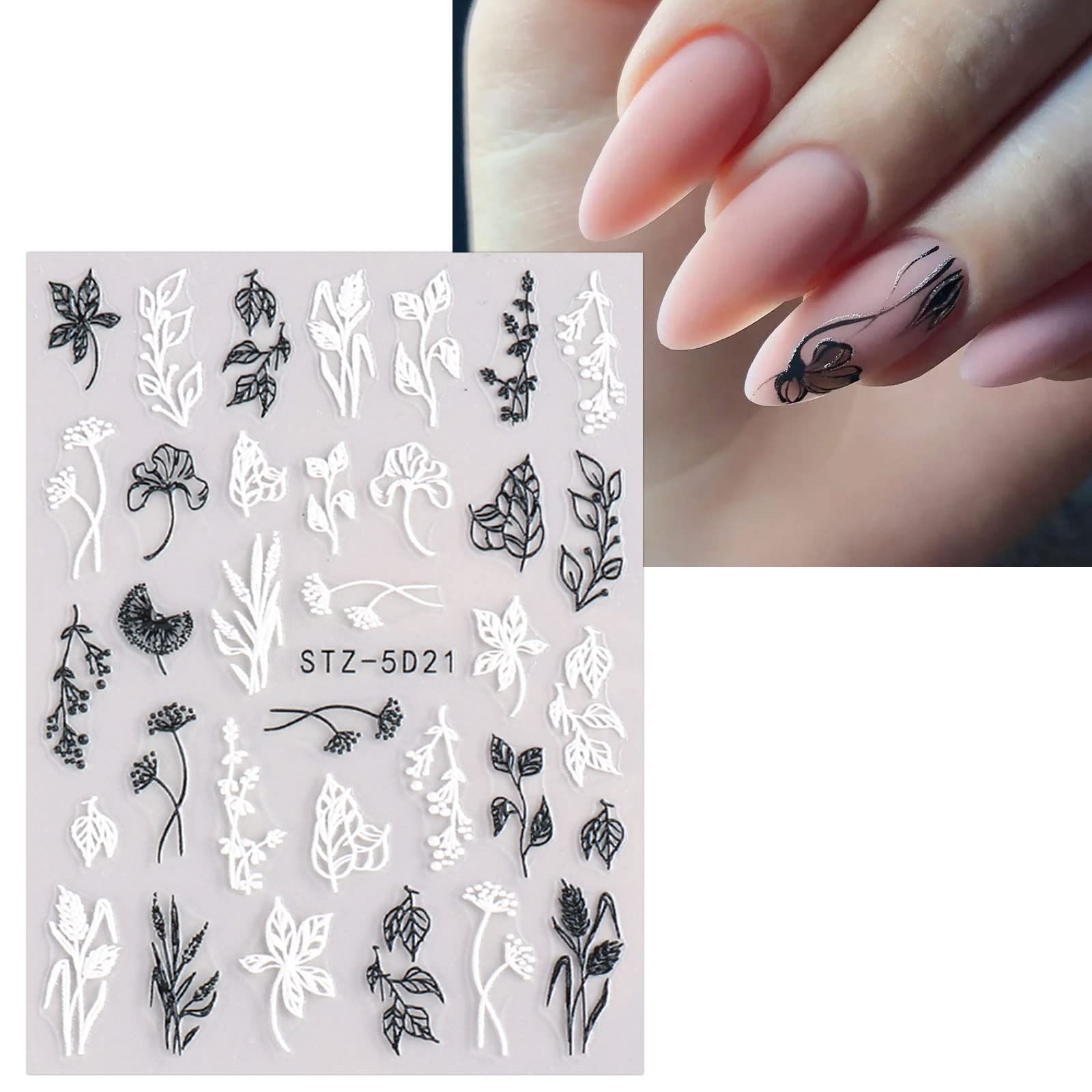 JMEOWIO 3D Embossed Flower Spring Nail Art Stickers Decals Self-Adhesive 5D Summer Colorful Floral Nail Supplies Nail Art Design Decoration Accessories 4 Sheets