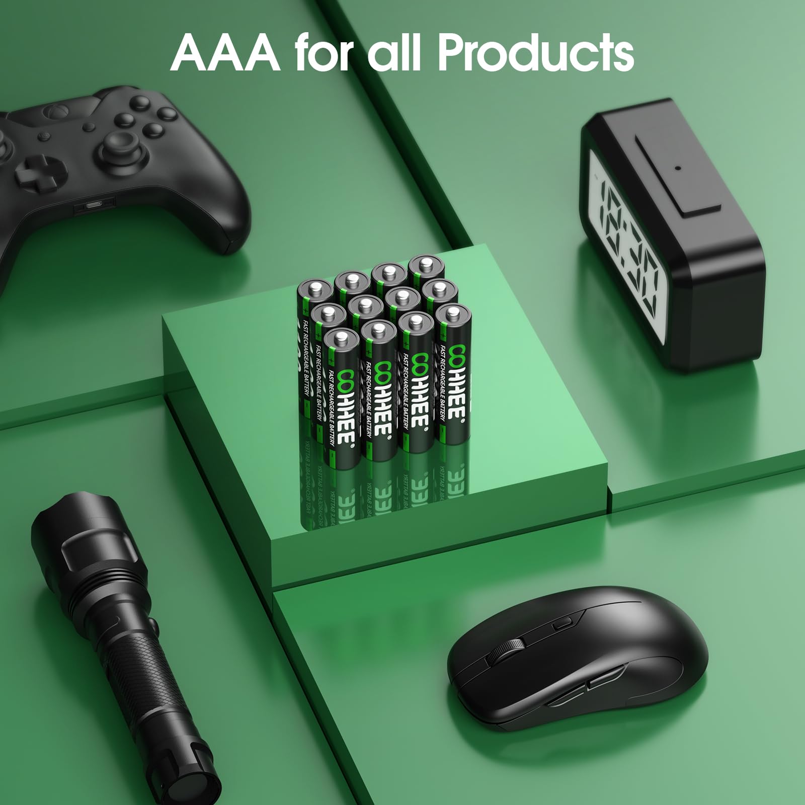 Rechargeable AAA Batteries 12 Piece, 1200 Tech Mignon AAA Batteries, Ni-MH 1100mAh AAA Battery, Low Self-Discharge 1.2V AAA Battery, with 3 x Battery Protection Boxes