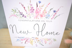 New Home Card   Congratulations New Homeowners Card   Rainbow Spring Summer Florals   Card for Friend sister Mum Colleague Neighbour   148mm Square Modern Greeting Card