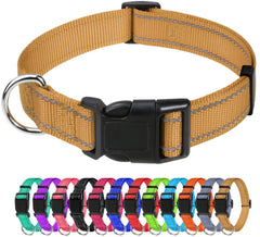 TagMe Reflective Nylon Dog Collars, Adjustable Classic Dog Collar with Quick Release Buckle for Small Dogs, Khaki, 1.5 cm Width