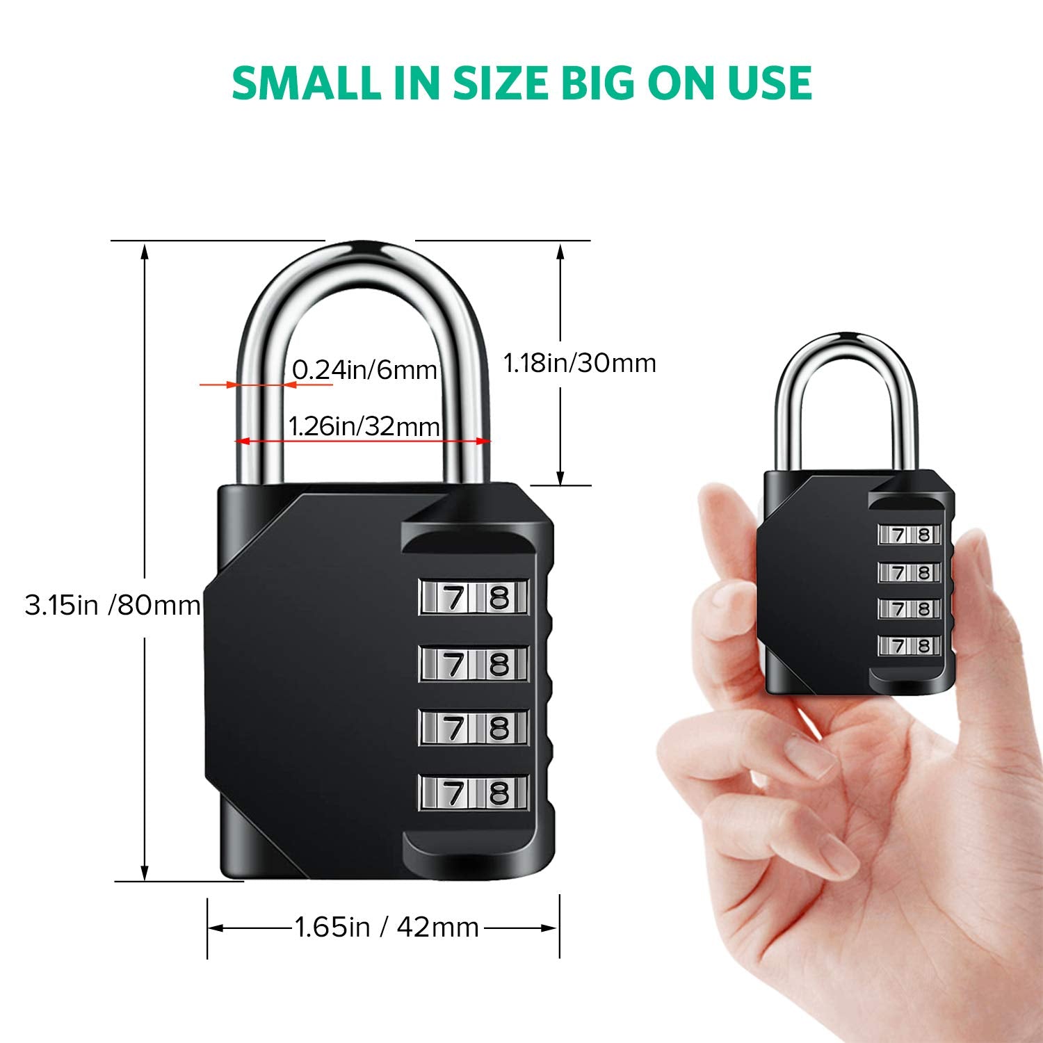 BeskooHome Code Padlock, 4 Digit Outdoor Waterproof Resettable Combination Padlock for School Gym Locker, Shed, Cabinet, Tool Box, Garage, Gate, (1 Pack Black)