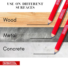 Barbarossa Octagonal Shape Pencil   Medium Hard Graphite Lead Natural Wood, 4H, HB Lead Type Flat Pencil Sharpener   Carpenters Pencil for Builders and Woodwork (HB - Medium - Red - Pack of 10)