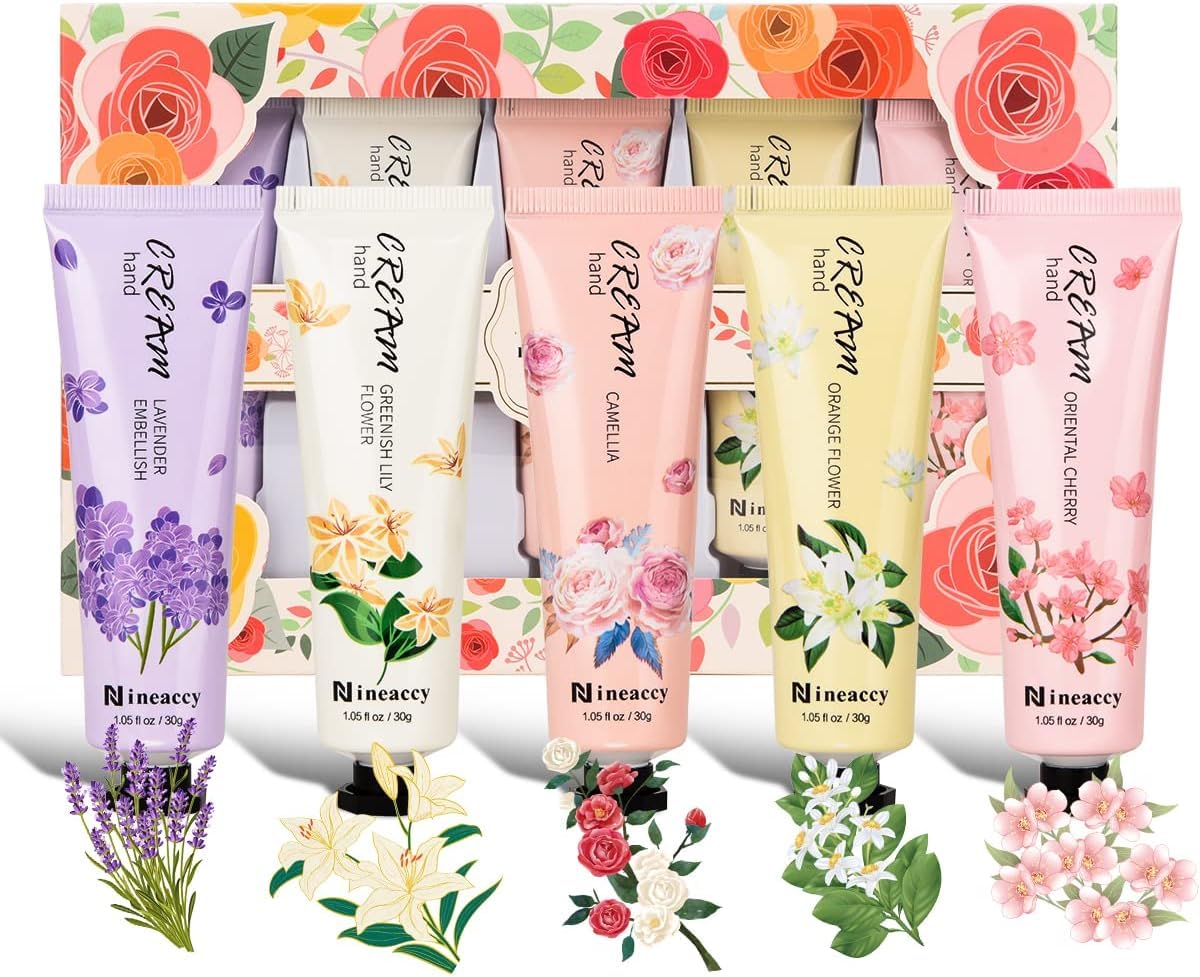 Nineaccy Floral assorted Hand Cream Set, 5 x 30ml，Pack of 5，Friendly to all skin，Gifts for Women, Mother's Day Gifts