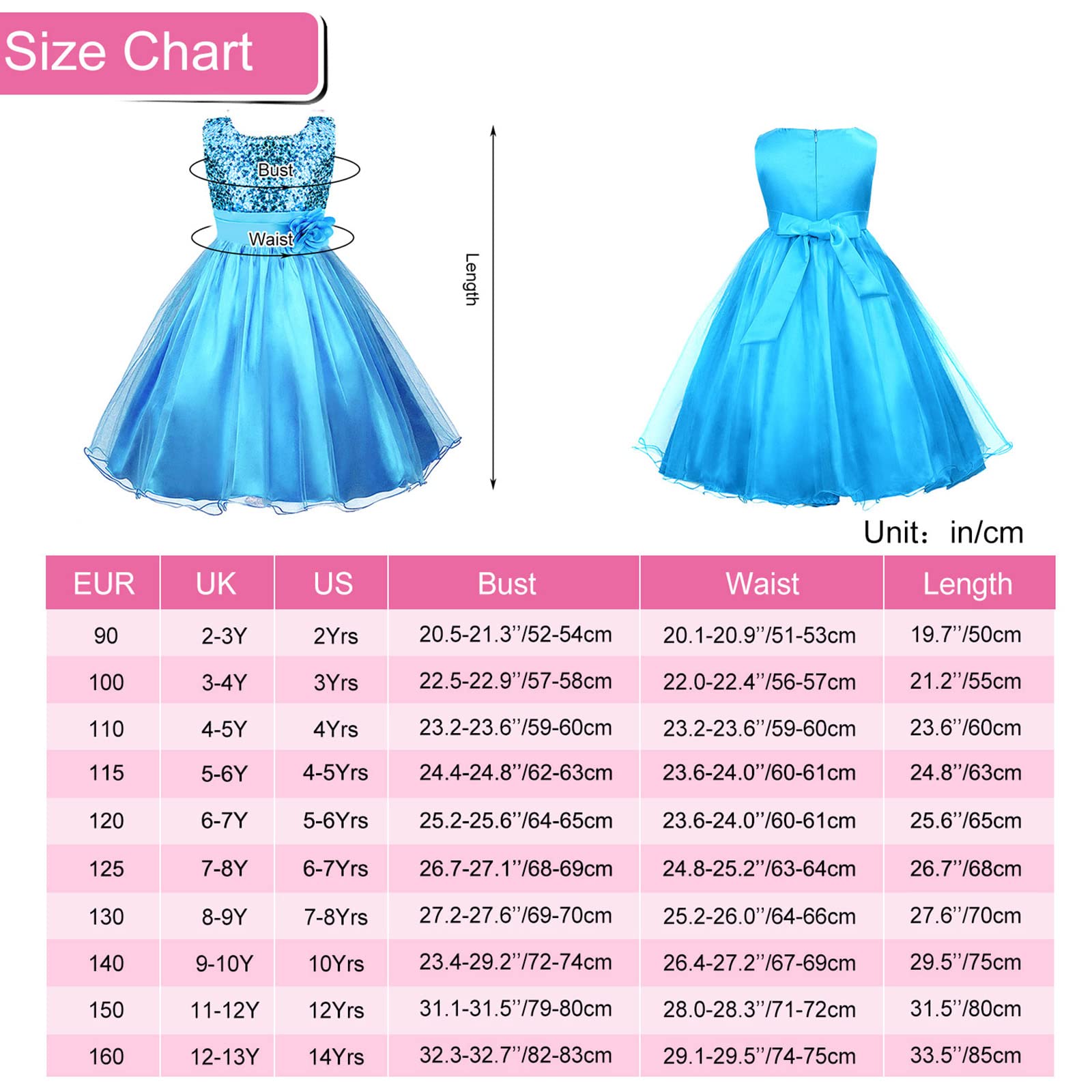 Discoball Girls Princess Dress Sequin Tulle Flower Pageant Birthday Party Wedding Bridesmaid Girl Dresses for 3-12 Years Blue