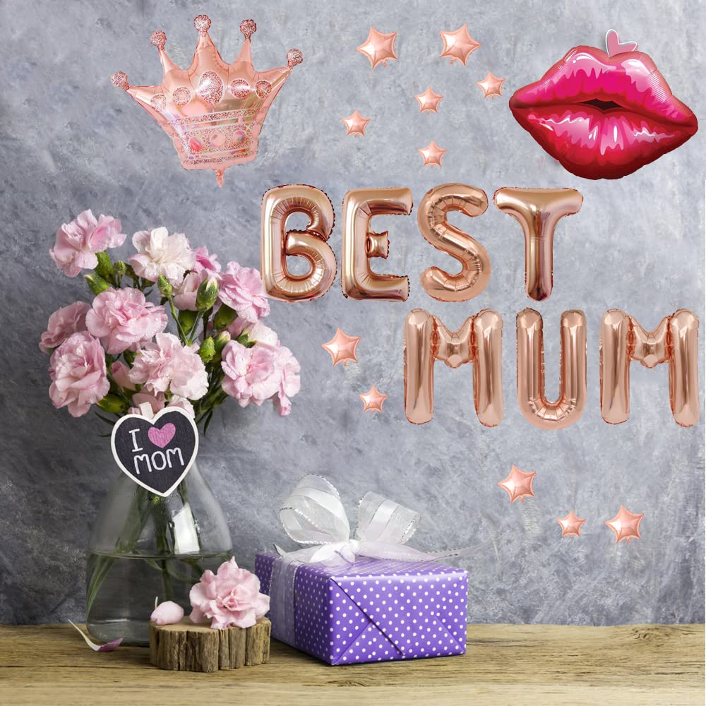 Mother’s Day Party Balloons Kit Decorations–Best Mum 16”Letter Foil Balloon Set, Best Gift from Son Daughter for Mum Grandma Birthday Party Supplies Mother’s Day Backdrop Home Décor