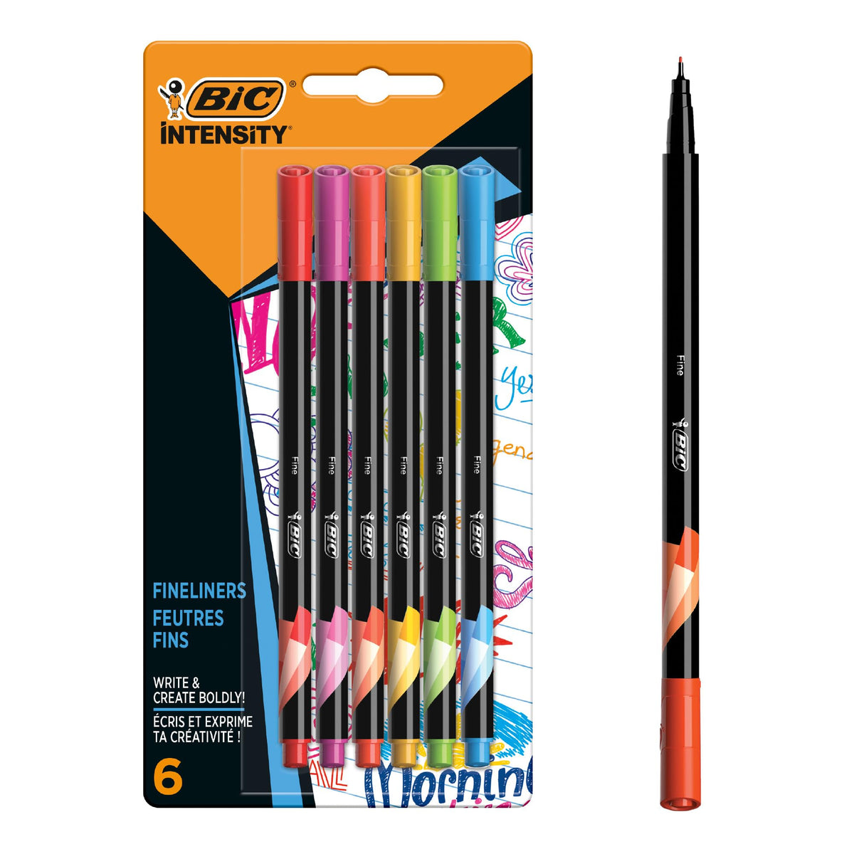 BIC Intensity Fine Felt Tip Pens - Assorted Pastel Colours, Pack of 6