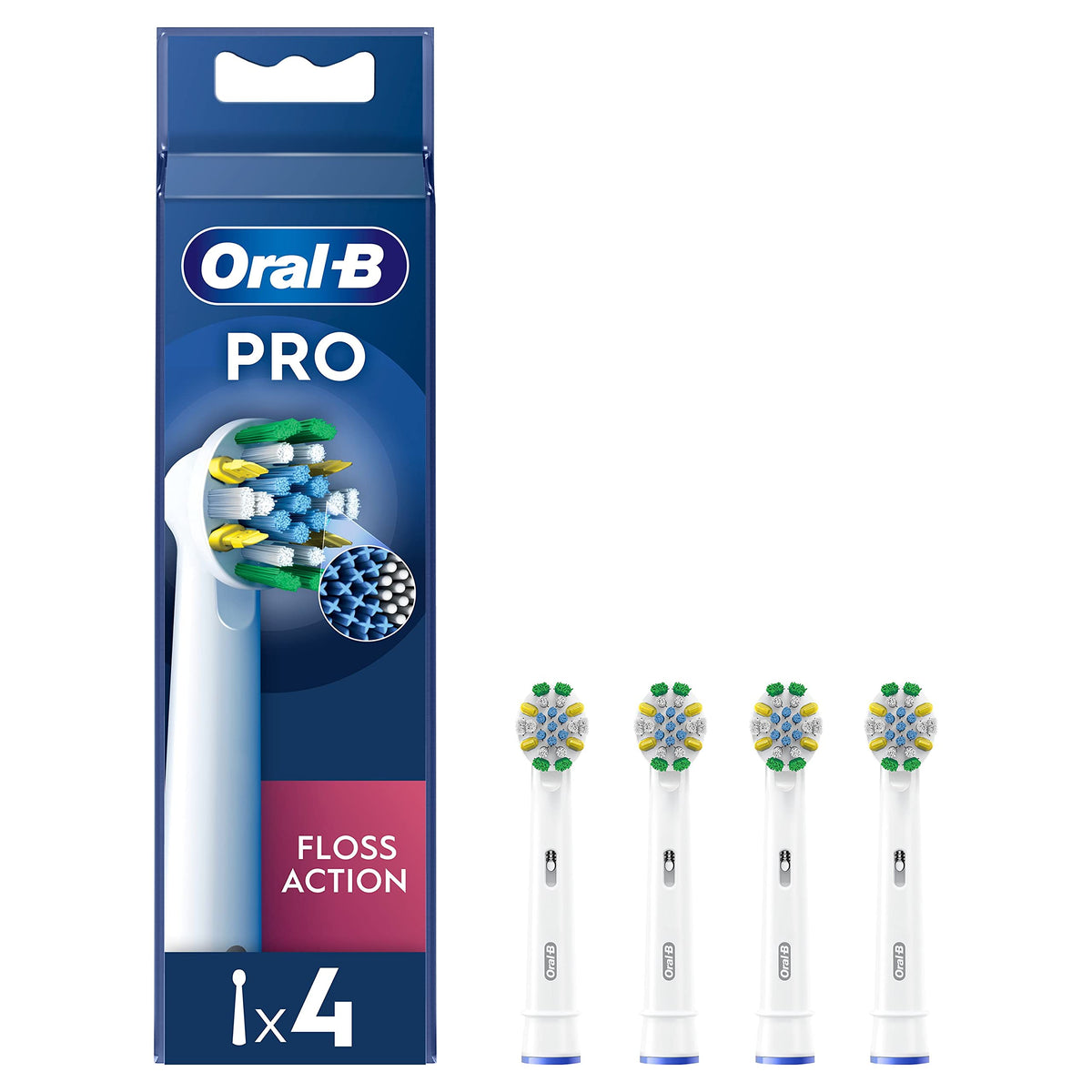 Oral-B Pro Floss Action Electric Toothbrush Head, X-Shaped And Interdental Bristles For Deeper Plaque Removal, Pack of 4 Toothbrush Heads, White