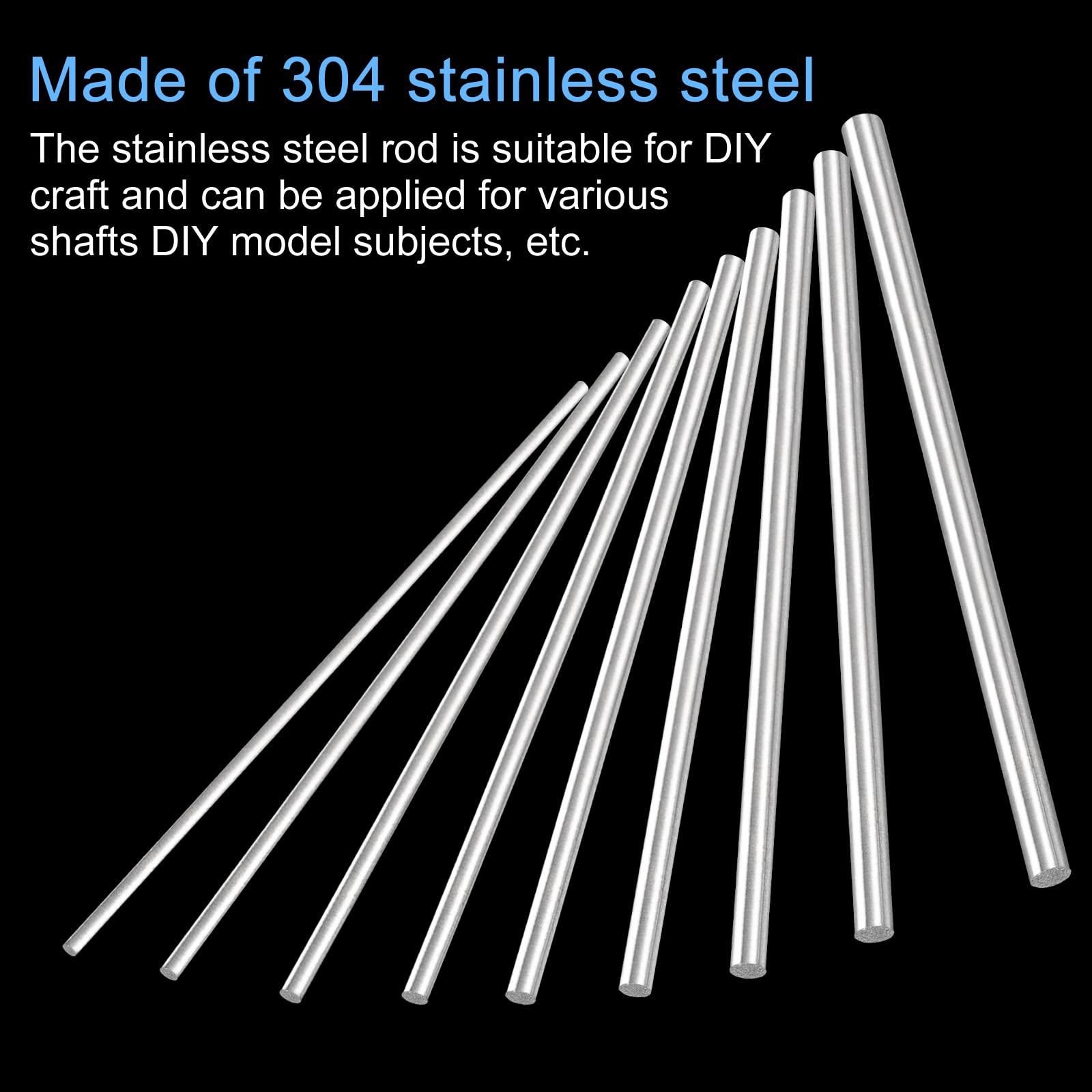 sourcing map 304 Stainless Steel Round Rods, 0.8mm x 200mm Solid Shaft Rods for DIY Craft Model Car Helicopter Airplane, Pack of 10