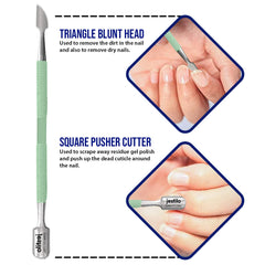 Jestilo Stainless Steel Cuticle Pusher and UV Gel Nail Polish Remover [Pack of 2] Cuticle Remover & Trimmer   Nail Art Tools Scraper and Cleaner (Green)