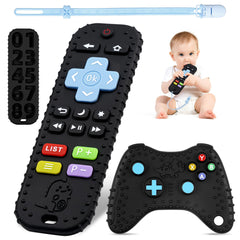 Baby Teething Toys, Baby Remote Control & Game Controller Teething with Baby Dummy Chain, BPA-Free Silicone Teething Aid Baby Teether Relief for 0-6 Months