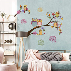 decalmile Colorful Owl Wall Stickers Animals on Tree Branch Wall Decals Baby Nursery Kids Bedroom Wall Decor