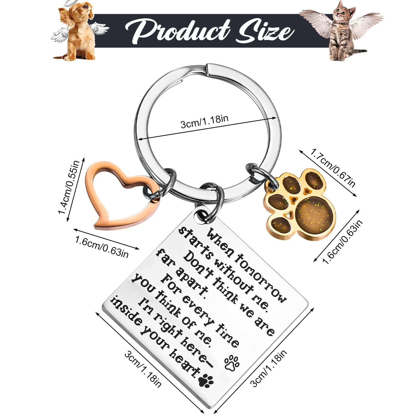 Pinenuts Pet Memorial Keychain, Dog Memorial Gifts Loss of Pet Keychain with Paws, Cat Sympathy Keyring Dog Remembrance Keychain Pet Bereavement Gifts with Box