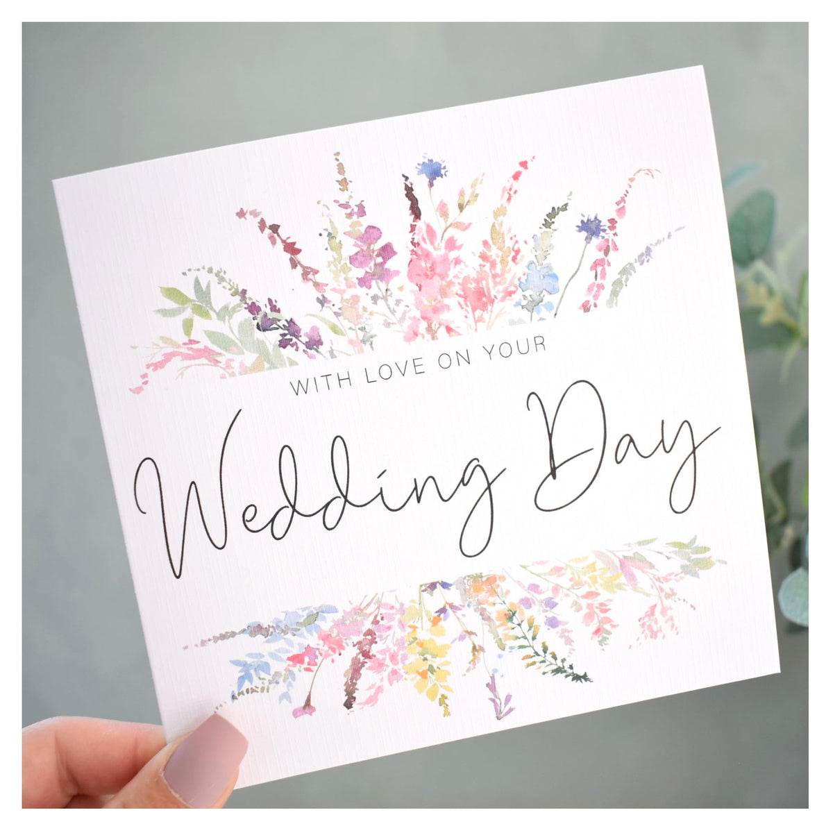 On Your Wedding Day Card   Newly Married Congrats Card   Ceremony Card Husband Wife   Mr Mrs   Mr Mr   Mrs Mrs   Rainbow Florals   148mm Square Modern Greeting Card