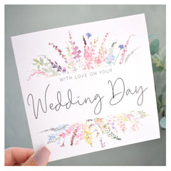 On Your Wedding Day Card   Newly Married Congrats Card   Ceremony Card Husband Wife   Mr Mrs   Mr Mr   Mrs Mrs   Rainbow Florals   148mm Square Modern Greeting Card