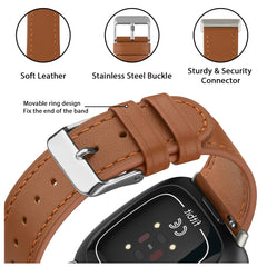 Leather Strap Compatible with Fitbit Versa 3 Straps/Fitbit Sense Strap for Women Men,Genuine Leather Replacement Compatible with Fitbit Versa 3/Fitbit Versa 4/Fitbit Sense 2 (Brown)