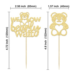 Gyufise 24Pcs We Can Bearly Wait Cupcake Toppers Gold Glitter Bear Cupcake Picks for Gender Reveal Baby Bear Theme Baby Shower Kids Birthday Party Cake Decorations Supplies