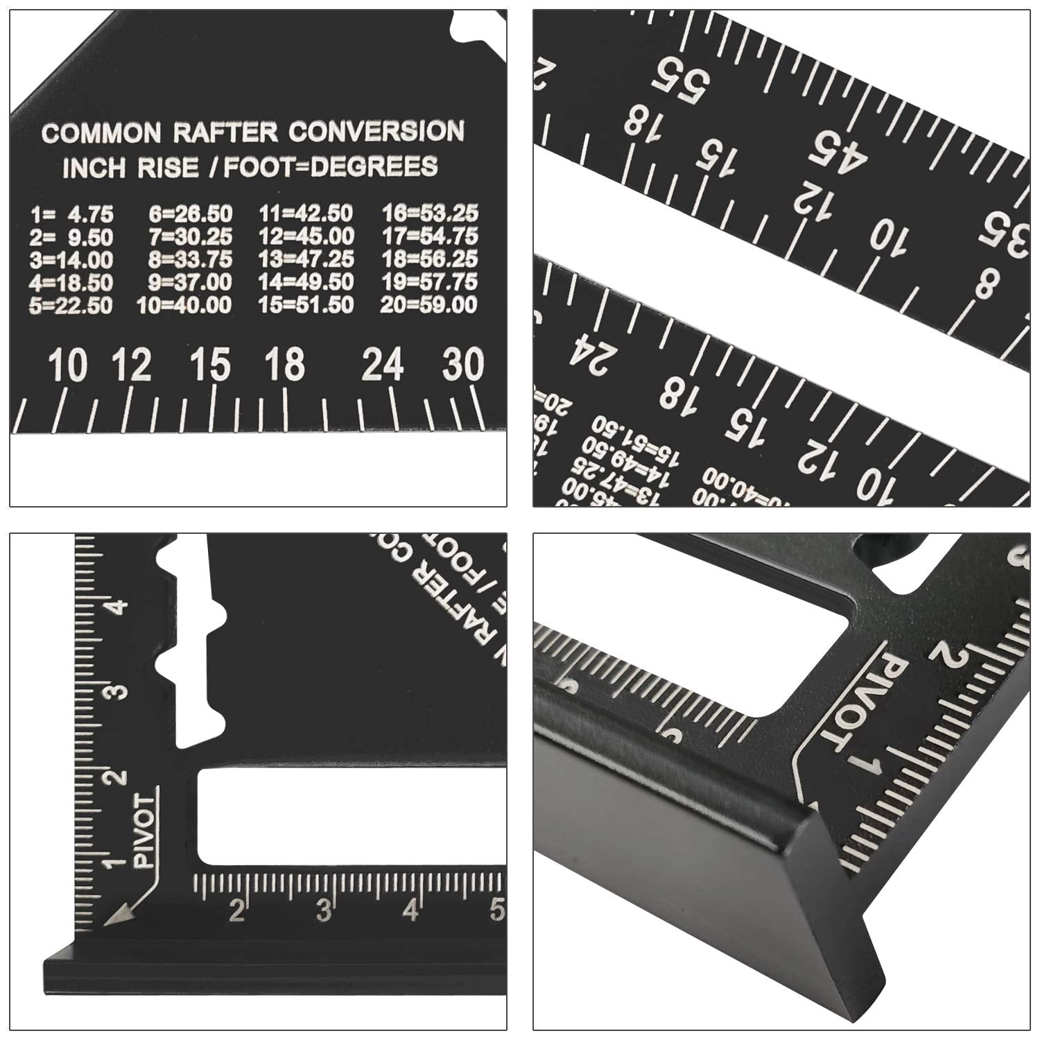 Carpenter Measuring Square Metric Imperial 7 Inches,Aluminum Alloy,90 Degree Thickened Triangle Ruler for Woodworking (black)