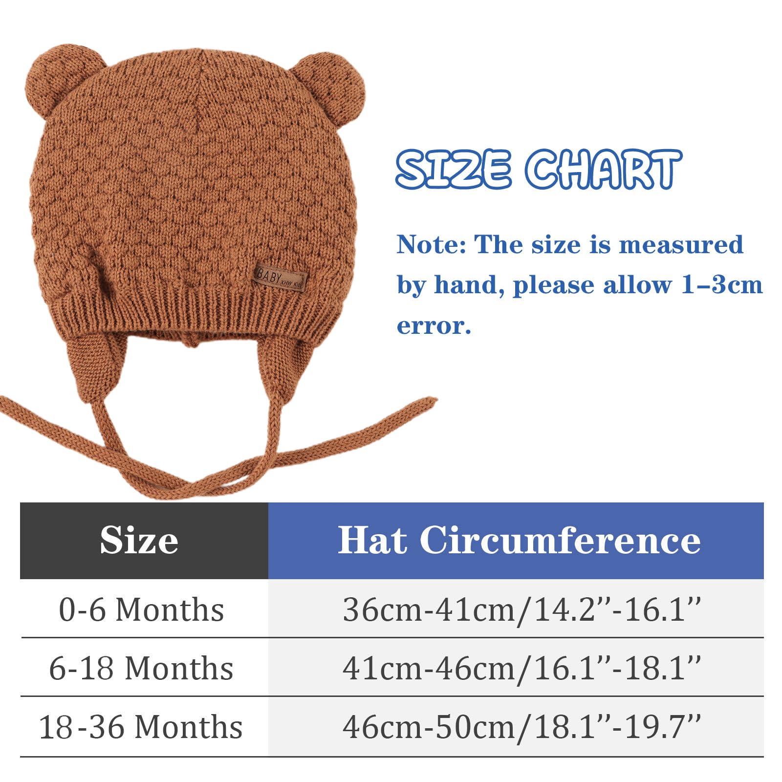 XIAOHAWANG Baby Earflap Beanie Hat Soft Baby Boy Knit Beanies Cute Bear Infant Toddler Girl Hats Autumn Winter (M, Brown)