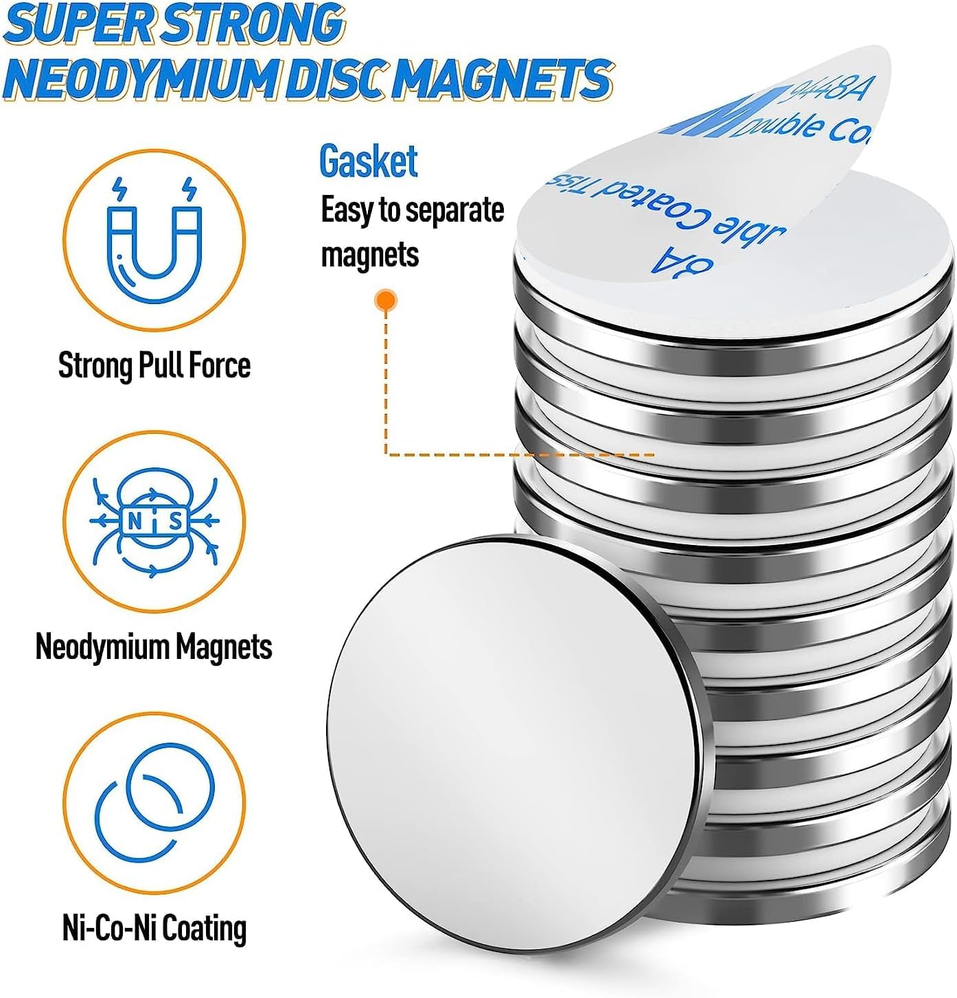 Grtard 30 x 3 mm Strong Magnet, 8 KG Pull Super Strong Neodymium Disc Magnets, Magnets Strong with Double-Sided Adhesive, Powerful Permanent Rare Earth Magnets for Fridge DIY, Craft, DIY - 8 Pack