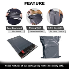 JeeJaan® 5 Pcs of Grey Large Postal Bags 17 x 24 in Mailing Bag 432 x 610 mm Poly Mailer