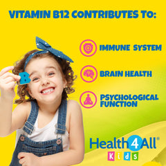 Kids Vitamin B12 2.5mcg Sublingual 90 Tablets (V) Vegan Methylcobalamin Chewable Tablets for Children. Orange Flavoured. Made in The UK by Health4All