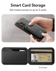 ESR Magnetic Wallet (HaloLock), Compatible with MagSafe Wallet, iPhone Wallet with Adjustable Stand for iPhone 15/14/13/12, Not for iPhone 13/12 Mini, 3 Card Holder, Vegan Leather, Black Carbon Fiber