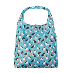 ECO CHIC Lightweight Foldable Reusable Shopping Bag Water Resistant Tote Bag (Puffins Teal)