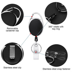 Vicloon Retractable Keyring, 10Pcs Retractable Badge Reel, Badge Holder Clip Key Lanyard Belt Clip Extendable Key Chain with Key Belt Reel for Key Ring ID Card Badge Holder (Black, White)