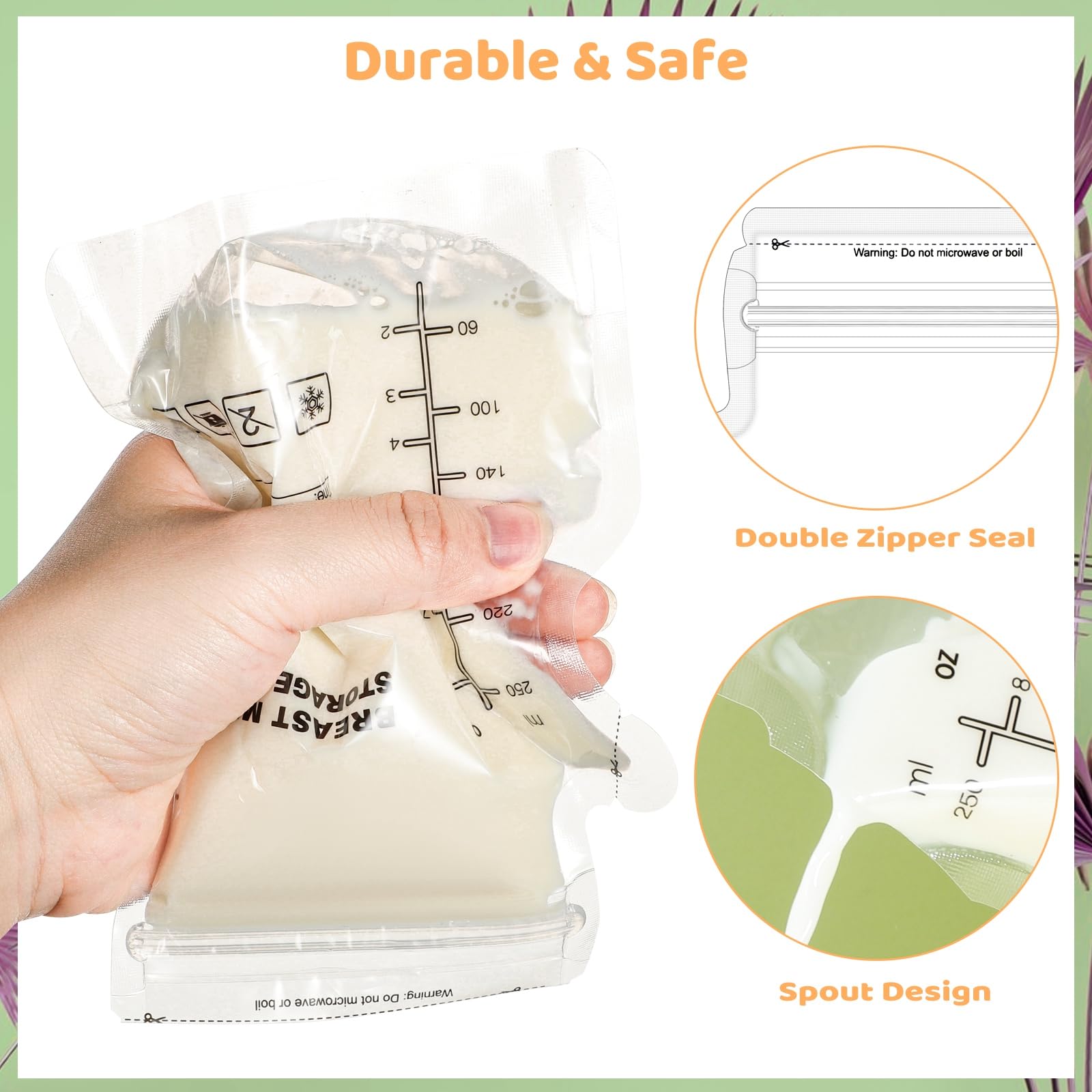 150 Pcs Breast Milk Storage Bags, 250ml Disposable Milk Storage Bags with Pour Spout No-Leak Milk Freezer Storage Pouches for Breastfeeding