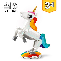 LEGO 31140 Creator 3 in 1 Magical Unicorn Toy to Seahorse to Peacock, Rainbow Animal Figures, Unicorn Gift for Girls and Boys, Buildable Toys