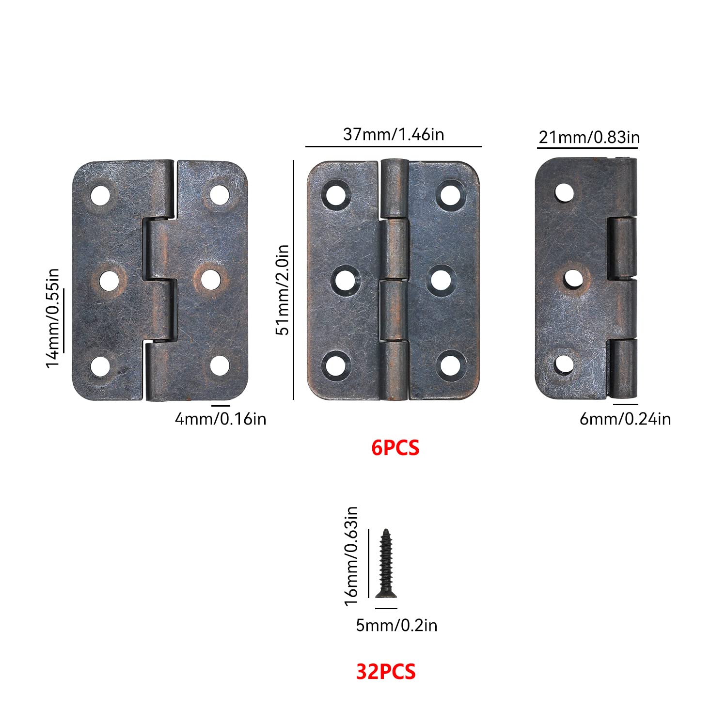 JJWNMLL 6 pcs Retro Door Hinges 2 inch Folding Butt Hinges Thickened Timber Door Hinge 51 * 36mm with Screws for Home Furniture Hardware Cabinet Closet Door Drawer Wood Box (Red Bronze)