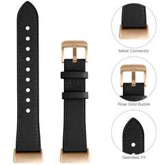 CeMiKa Strap Compatible with Fitbit Charge 4 Strap/Fitbit Charge 3 Strap, Genuine Leather Strap Replacement Wristband for Charge 3/Charge 4 Tracker, White/Rose Gold