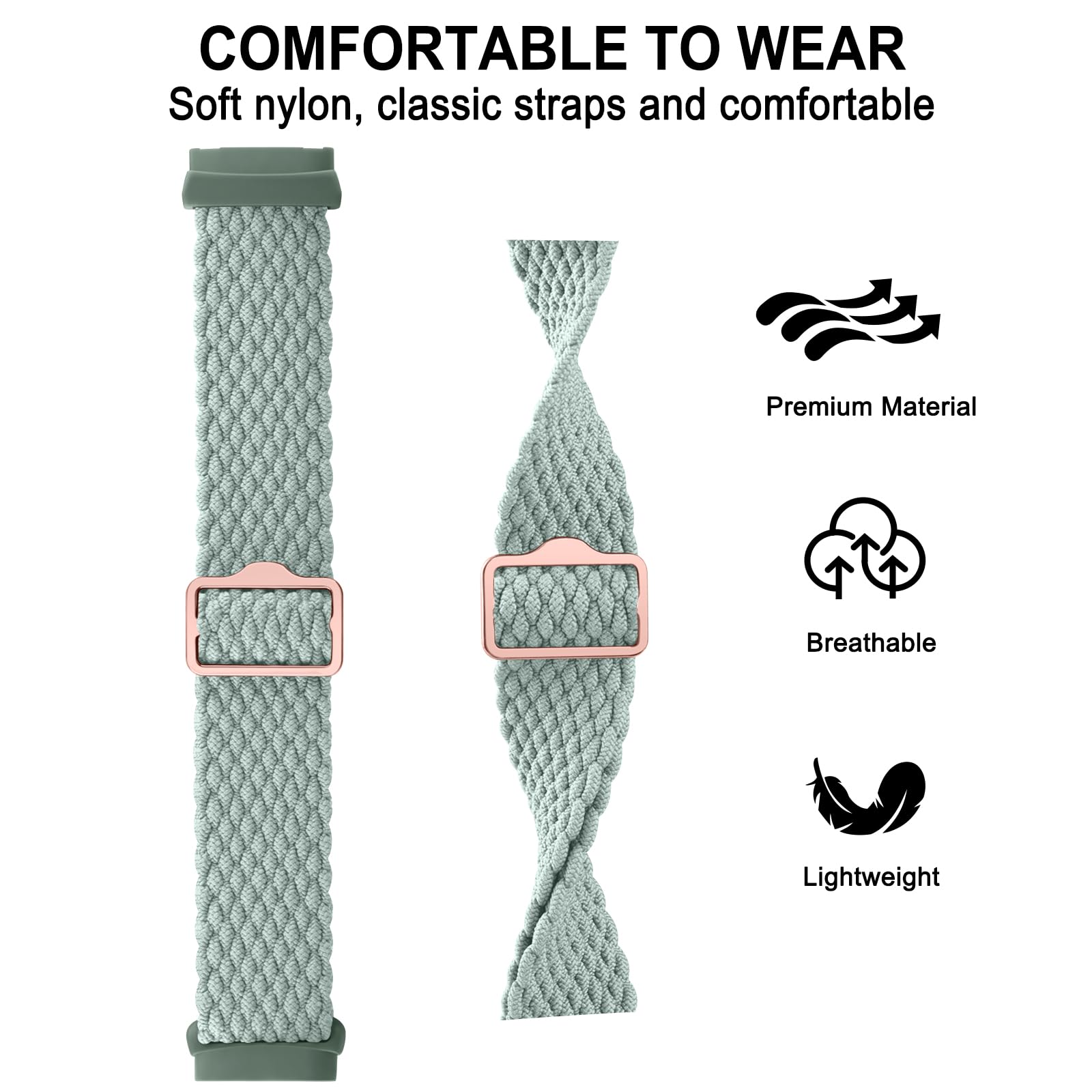 Elastic Nylon Straps Compatible with Fitbit Versa 4 Strap/Fitbit Versa 3 Straps/Fitbit Sense Strap/Fitbit Sense 2 Strap for Women Men,Stretchy Band for Fitbit Sense 2/Versa 3/Versa 4 (Light Green)