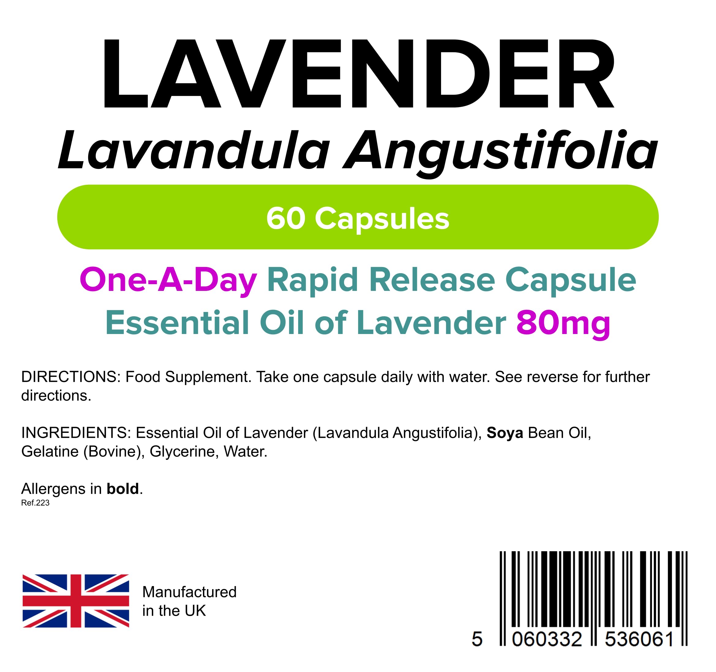 Lindens Lavender Essential Oil 80mg Capsules - 60 Pack - Rapid Release in A Convenient Softgel Capsule Has A Long Standing Association with Relaxation - UK Manufacturer, Letterbox Friendly