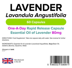 Lindens Lavender Essential Oil 80mg Capsules - 60 Pack - Rapid Release in A Convenient Softgel Capsule Has A Long Standing Association with Relaxation - UK Manufacturer, Letterbox Friendly