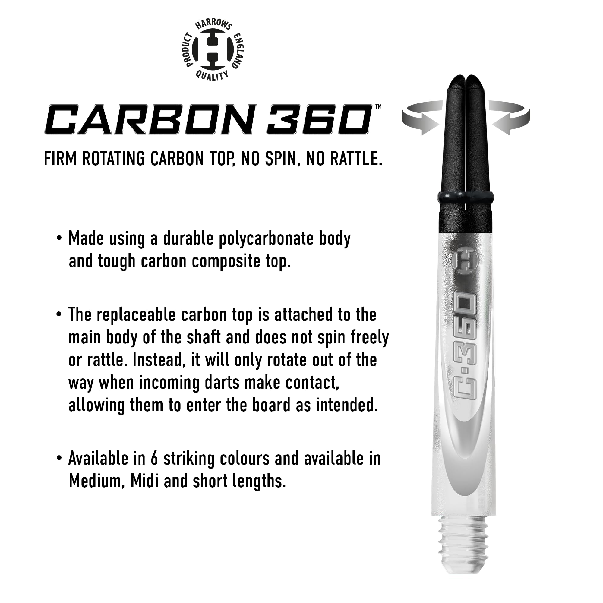 Harrows Darts 3 x Sets of Carbon 360 Dart Stems - 9 Dart Shafts in Total - Medium, Midi & Short (Clear, Medium)