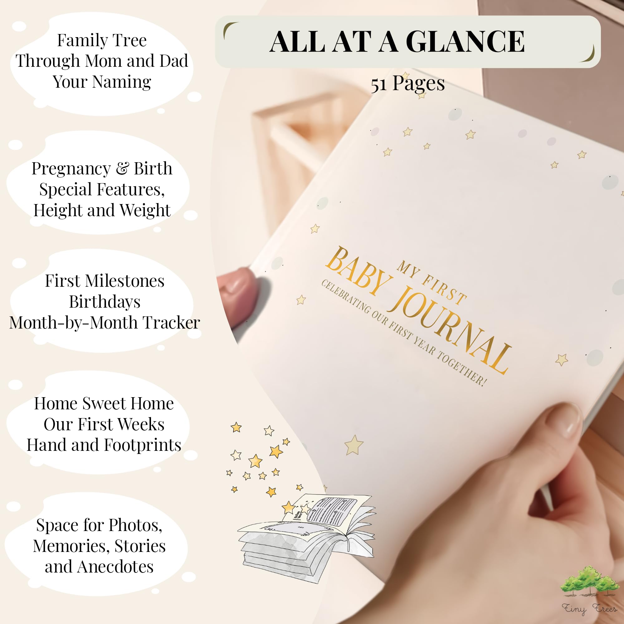 Tiny Trees® Baby Memory Book and Pregnancy Journal - Gift for Baby Showers - Diary for expecting mums dads parents   Baby Milestone Record Book with Family Tree, Milestones, Monthly Birthdays and more