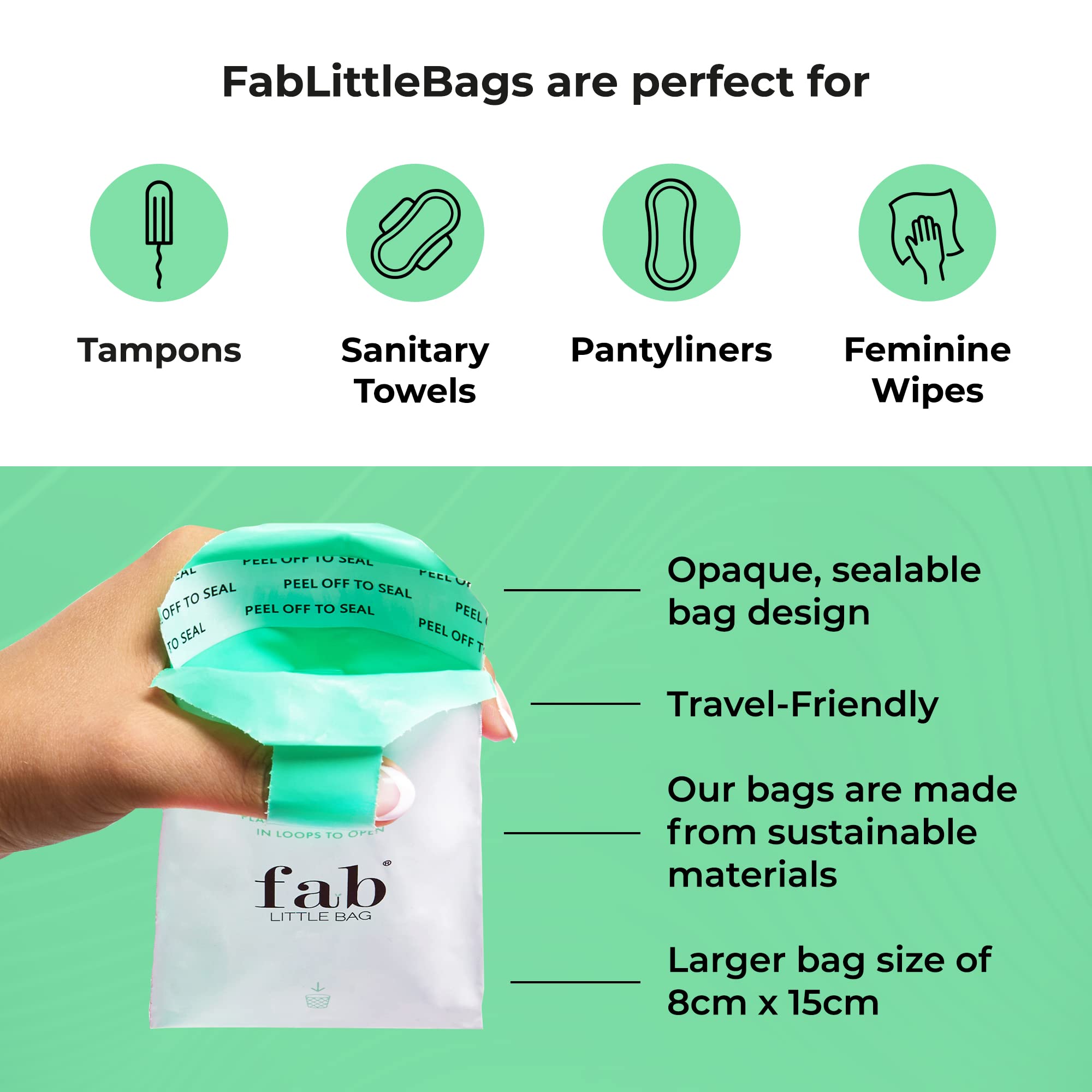 Fab Little Bag Sanitary Disposal Bags for Tampons, Ladies Sanitary Pads, Sanitary Towels, Panty Liners, Feminine Hygiene Products - No Mess, No Odour, Sealable - Pack of 45 Tampon Disposal Bags