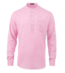 Enlision Mens Pink Cotton Linen Shirts Long Sleeve Shirt Button Down Henley Shirts Lightweight Casual Plain Tops for Men S